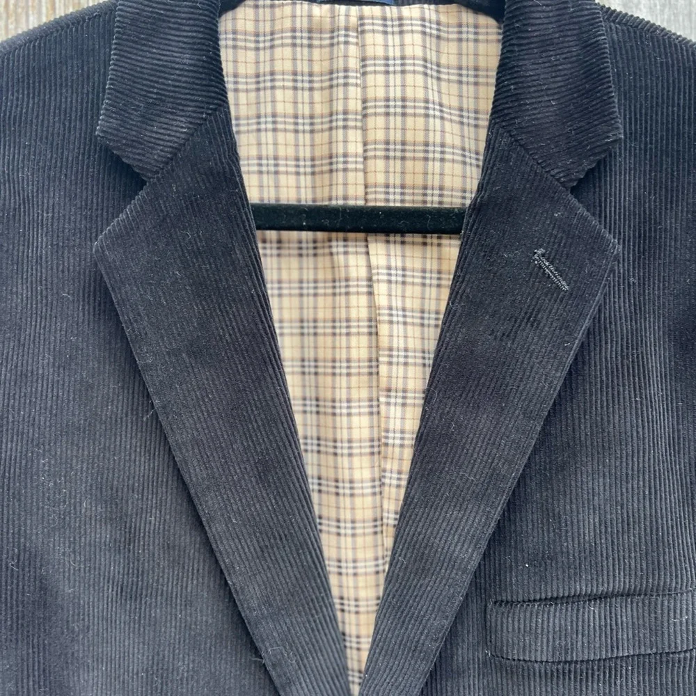 SADDLEBRED Black Corduroy Plaid Lining SPORT COAT Jacket Mens 44 R